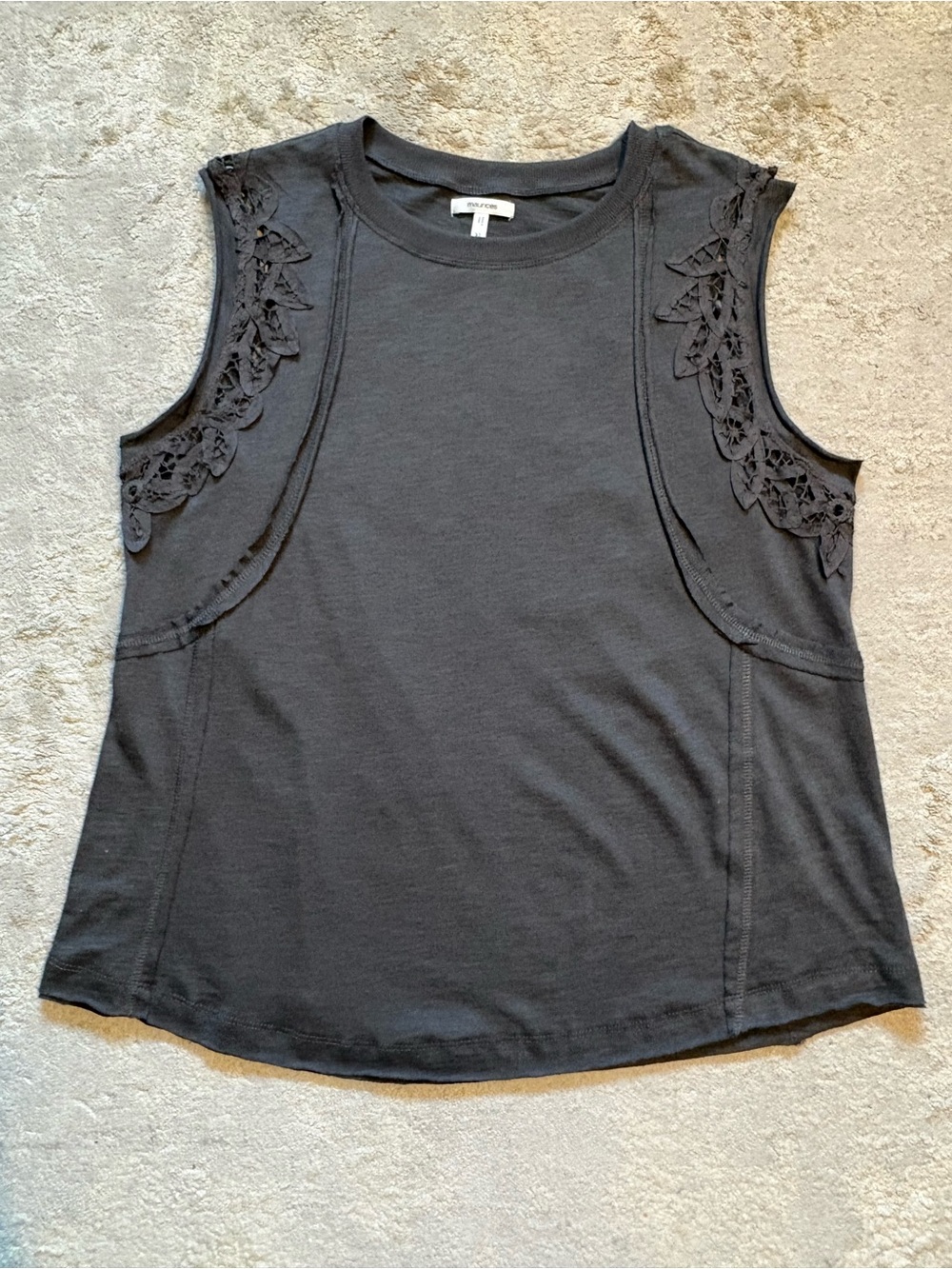 Maurices Sleeveless Grey Raw Edge Top With Crochet Lace Details Size Xlarge - Picture 2 of 11